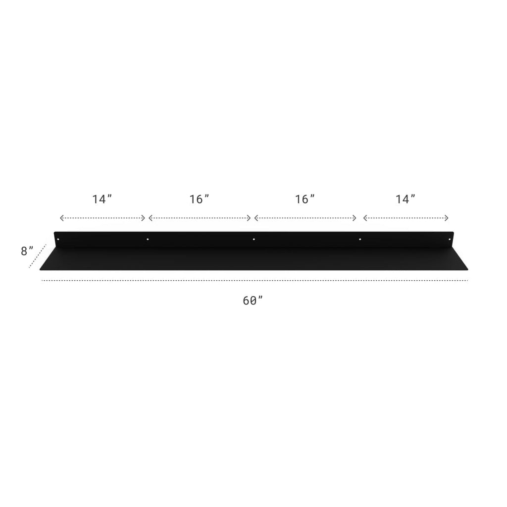 Powder Coated Industrial Forged Steel Linear Floating Shelf - (Colors: Black, White, & Gold) (Sizes: 12", 24", 30", 36", 48", 60") Industrial Steel (USA) diycartel 60in x 8in Matte Black 