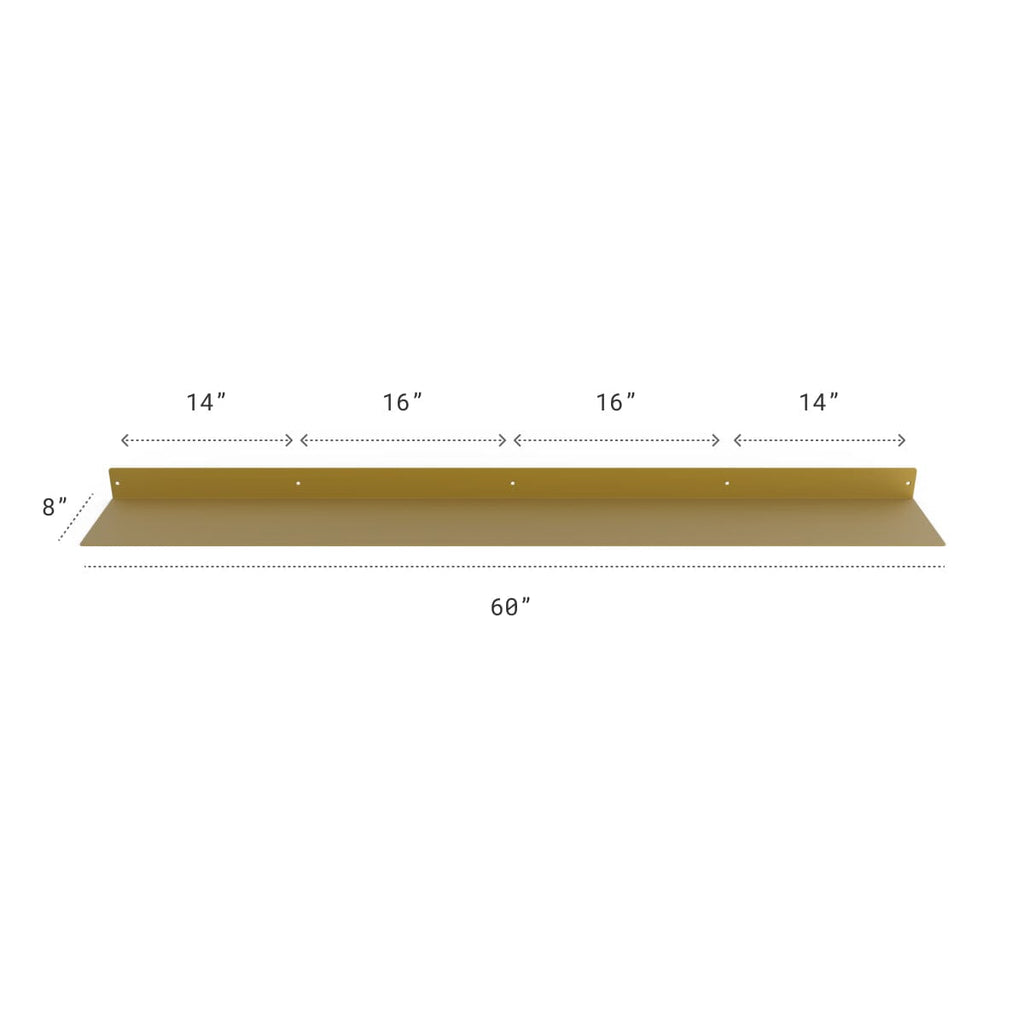 Powder Coated Industrial Forged Steel Linear Floating Shelf - (Colors: Black, White, & Gold) (Sizes: 12", 24", 30", 36", 48", 60") Industrial Steel (USA) diycartel 60in x 8in Gold 